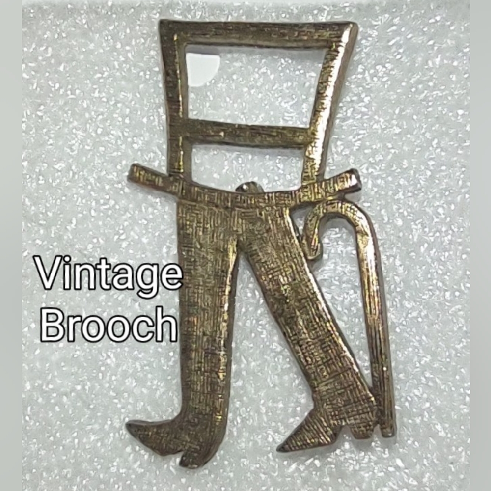 Brushed Gold Top Hat & Cane Vintage Pin